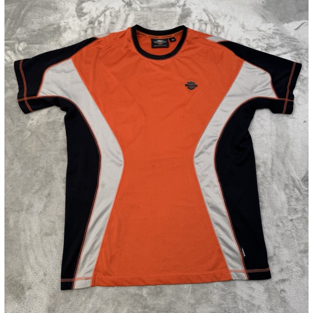 Harley Davidson Shirt Mens Medium Short Sleeve Performance Tech Striped Mechanic